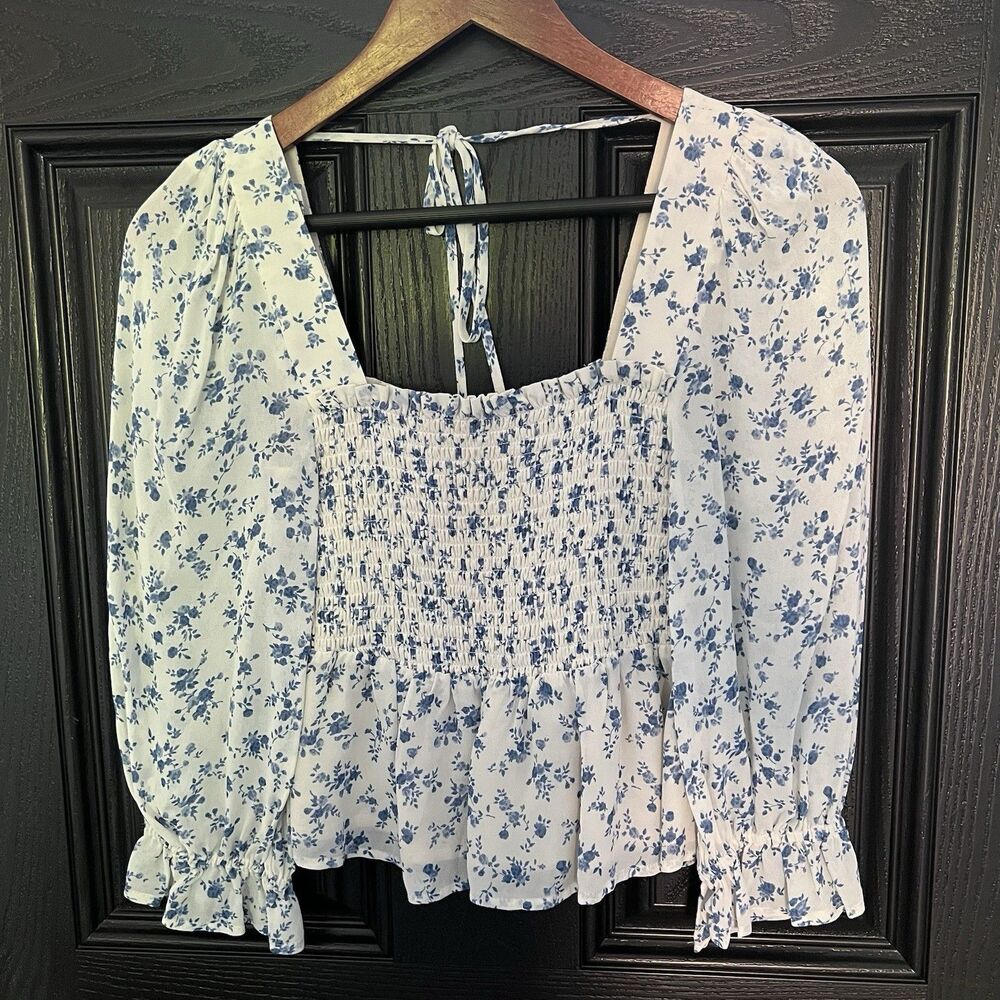 Reformation Braelyn Top Blue Floral Size XS